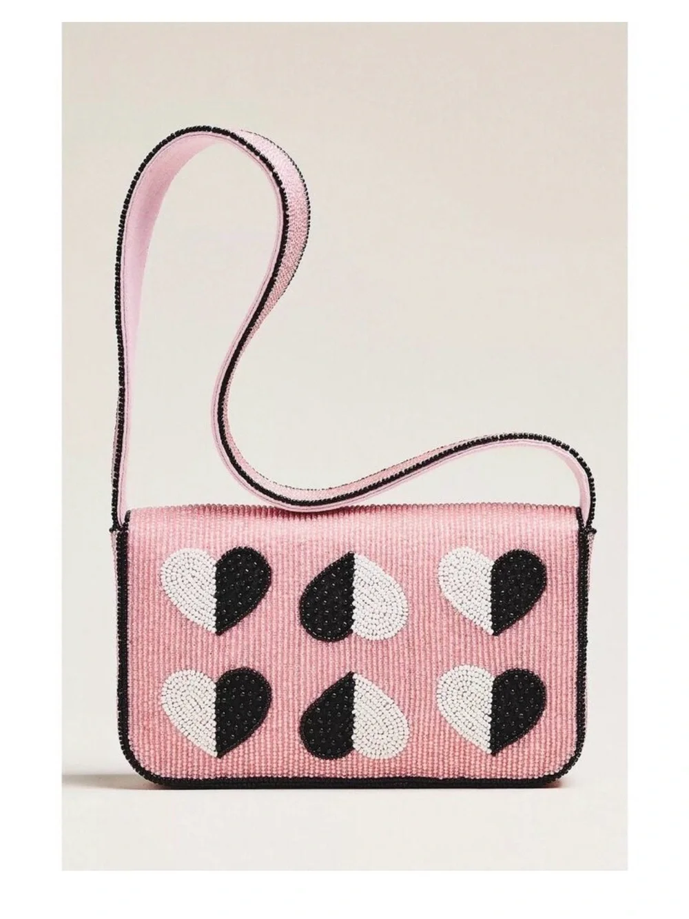 Anthropologie Fiona Pink Beaded Heart Patch Crossbody Bag